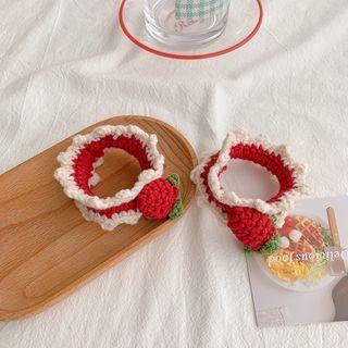Strawberry Knit Hair Tie 01 - Strawberry - Red & White - One Size