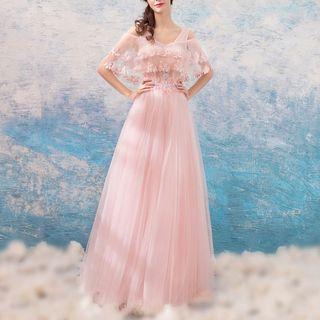 Embellished Cold Shoulder Evening Gown