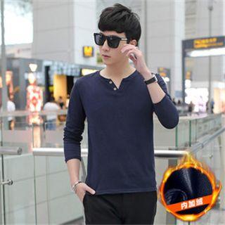 Fleece-lined Henley Long-sleeve T-shirt