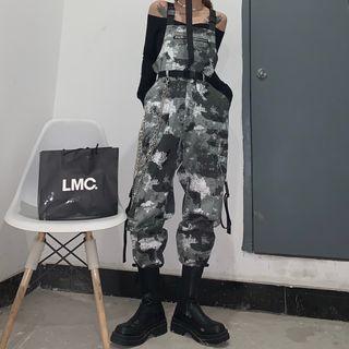 Camo Print Wide-leg Jumper Pants