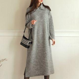 Collared Ribbed Napped Midi Dress