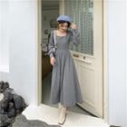 Plain Square-neck Long-sleeve A-line Dress