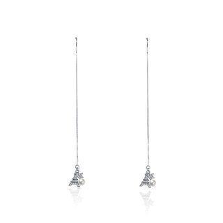 925 Sterling Silver Elegant Fashion Eiffel Tower Long Pearl Earrings And Ear Wire Silver - One Size
