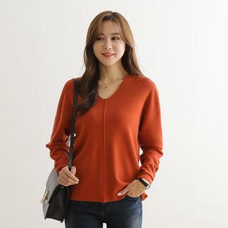 V-neck Seam-trim Knit Top