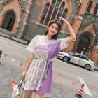 Lace Panel Color Block Short-sleeve T-shirt Dress