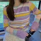 Striped Knit Top Stripe - Pink & Yellow & Purple - One Size
