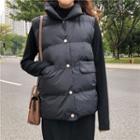 Stand Collar Buttoned Padded Vest / Long-sleeve Turtleneck Midi Dress