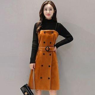 Set: Mock-neck Sweater + Double-breast Tweed Dress