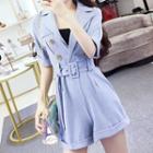 Double Breasted Short Sleeve Playsuit With Belt