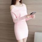 Off Shoulder Long-sleeve Knitted Dress