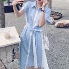 Short-sleeve Textured Midi Shirt Dress