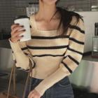 Long Sleeve Square Neck Striped Sweater