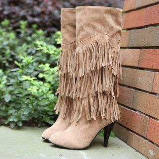 Fringed High Heel Tall Boots