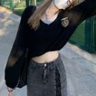 Mock Two-piece Printed Cropped Sweatshirt