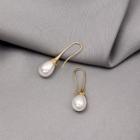 Faux Pearl Alloy Dangle Earring 1 Pair - E4191 - Faux Pearl - White & Gold - One Size