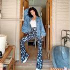 Washed Denim Pocket Oversize Jacket Blue - One Size