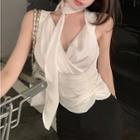 Cold-shoulder Rhinestone Trim Shirred Bodycon Dress