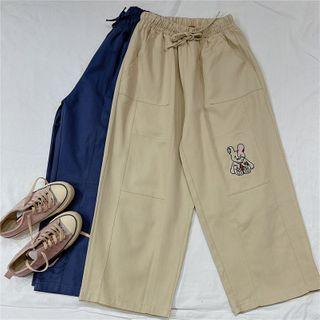 Bear Embroidered Straight Leg Pants