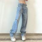 High Waist Asymmetric Ripped Jeans