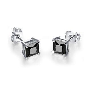Simple And Fashion Geometric Square Stud Earrings With Black Cubic Zircon Silver - One Size