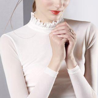 Ruffled Long-sleeve Mesh Top