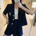 Short-sleeve Embroidered Shirt / Wide-leg Shorts