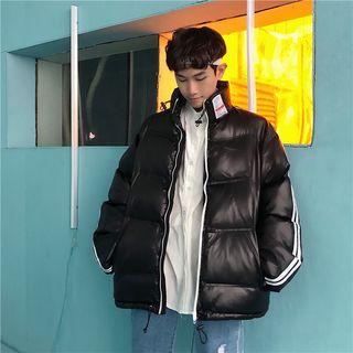 Couple Matching Stand Collar Contrast-trim Zip Padded Jacket
