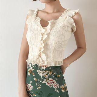 Sleeveless Frill Trim Chiffon Top