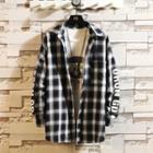 Lettering Print Plaid Shirt Jacket