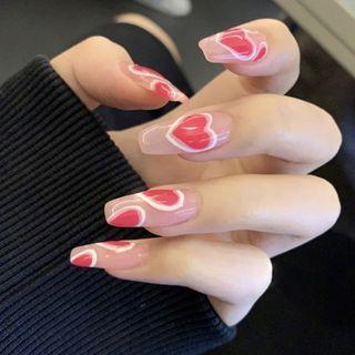 Heart Faux Nail Patch Pink - One Size
