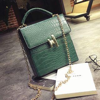 Embossed Faux Leather Boxy Shoulder Bag