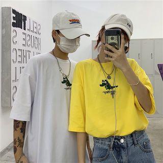 Couple Matching Elbow-sleeve Alligator Embroidery T-shirt