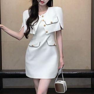 Cropped Cape Jacket / Sleeveless Mini Sheath Dress