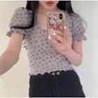 Floral Lettuce Edge Short-sleeve Cropped T-shirt Purple - One Size
