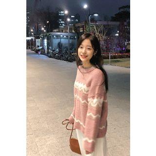 Pattern Alpaca Blend Sweater Pink - One Size
