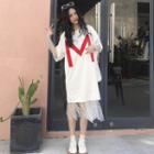 Set: Long-sleeve Midi Lace Dress + Elbow-sleeve T-shirt Dress