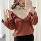 Frill Trim Collared Color Panel Sweater