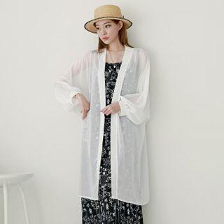 Bishop-sleeve Long Chiffon Cardigan