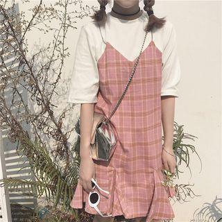 Plain Mock Two-piece Short-sleeve Dress