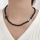Beaded Necklace Flower - Black - One Size