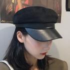 Faux Leather Panel Newsboy Cap