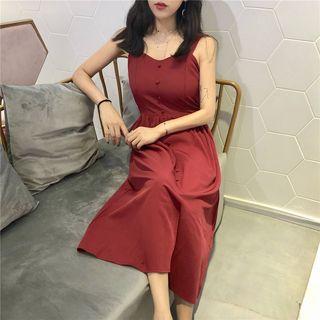 Sleeveless Buttoned Midi A-line Dress