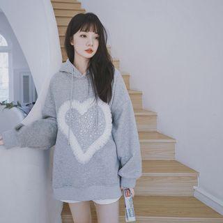 Lace Sequin Heart Hooded Sweatshirt
