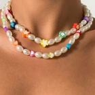 Set Of 2: Star / Heart Faux Pearl Choker 2387 - Set - White - One Size