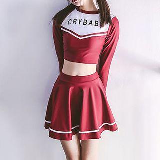 Letter Long-sleeve 2-piece Swimdress