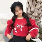 Cat Embroidered Frill Trim Pullover
