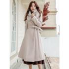 Wool Blend Long Flare Coat With Sash