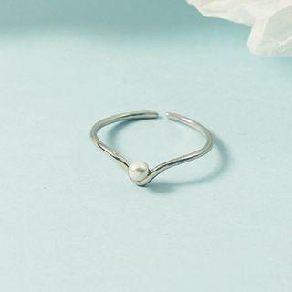 Faux Pearl Open Ring Ring Open Adjustable - Silver - One Size