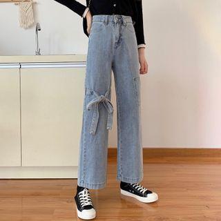 High-waist Ribbon Wide-leg Jeans