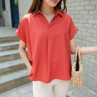 Open-placket Cuff-sleeve Blouse